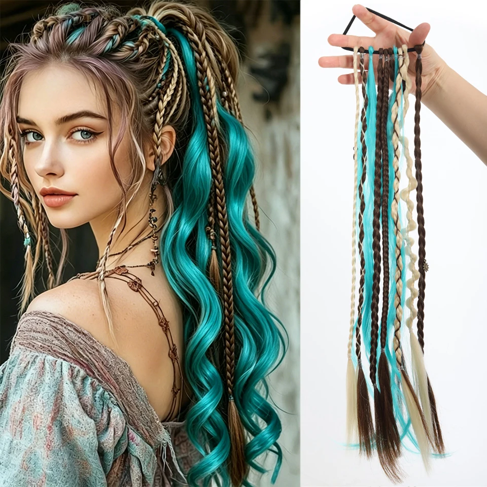 

20 inch Bohemian woven ponytail headband with elastic ponytail wig accessories suitable for women's use