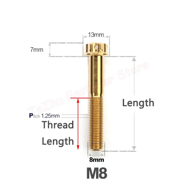 1pcs Titanium Alloy Bolt M8 Length 10-120mm Torx Head Flange  Screw High Strength Motorcycle Screws Gold/Black/Blue/Green/Purple