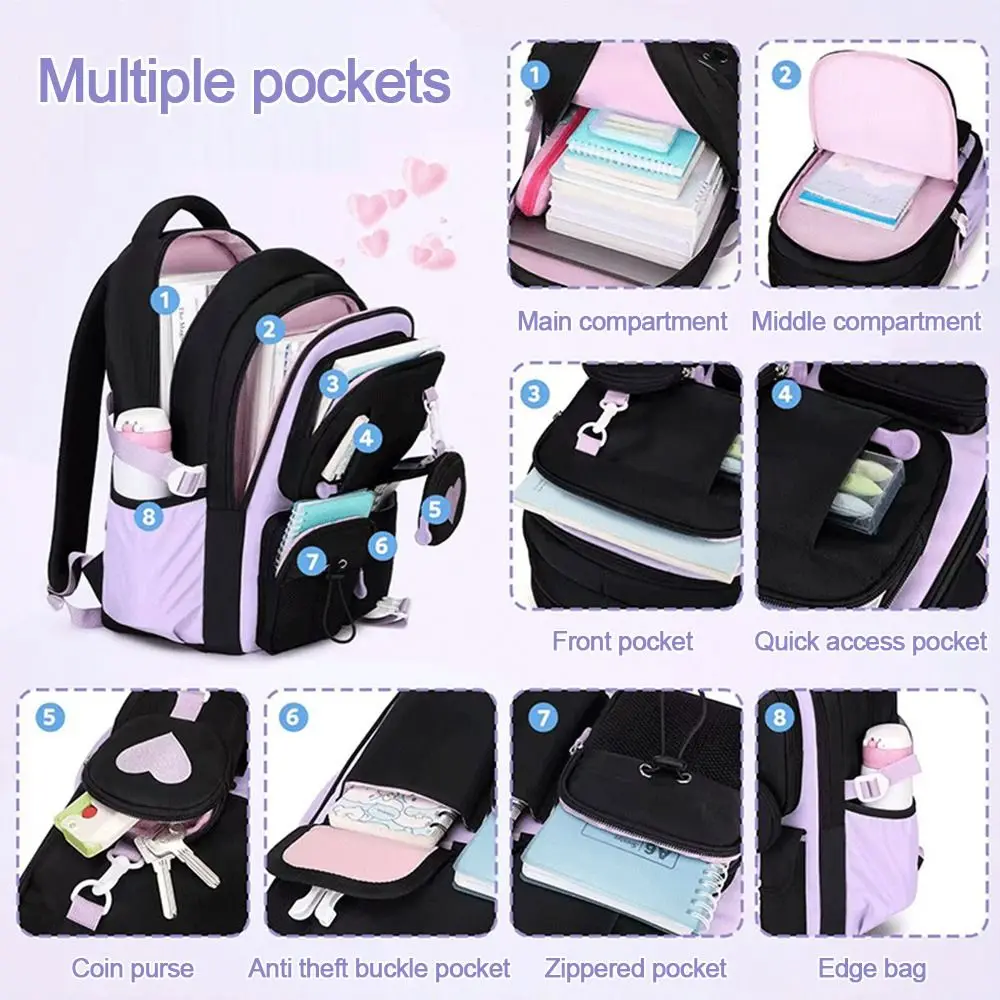 حقيبة مدرسية أنيقة من نسيج النايلون بسعة كبيرة على شكل حب حقيبة ظهر بسحاب للإغلاق حقائب سفر محمولة للاستخدام المدرسي #2