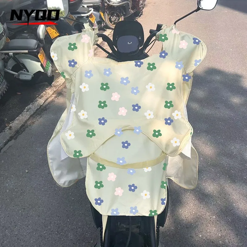 

Summer Ice Silk Sunscreen Windshield Cover Breathable Waterproof Sunshade Cushioned Electric Scooter Motorcycle Riding Outdoor