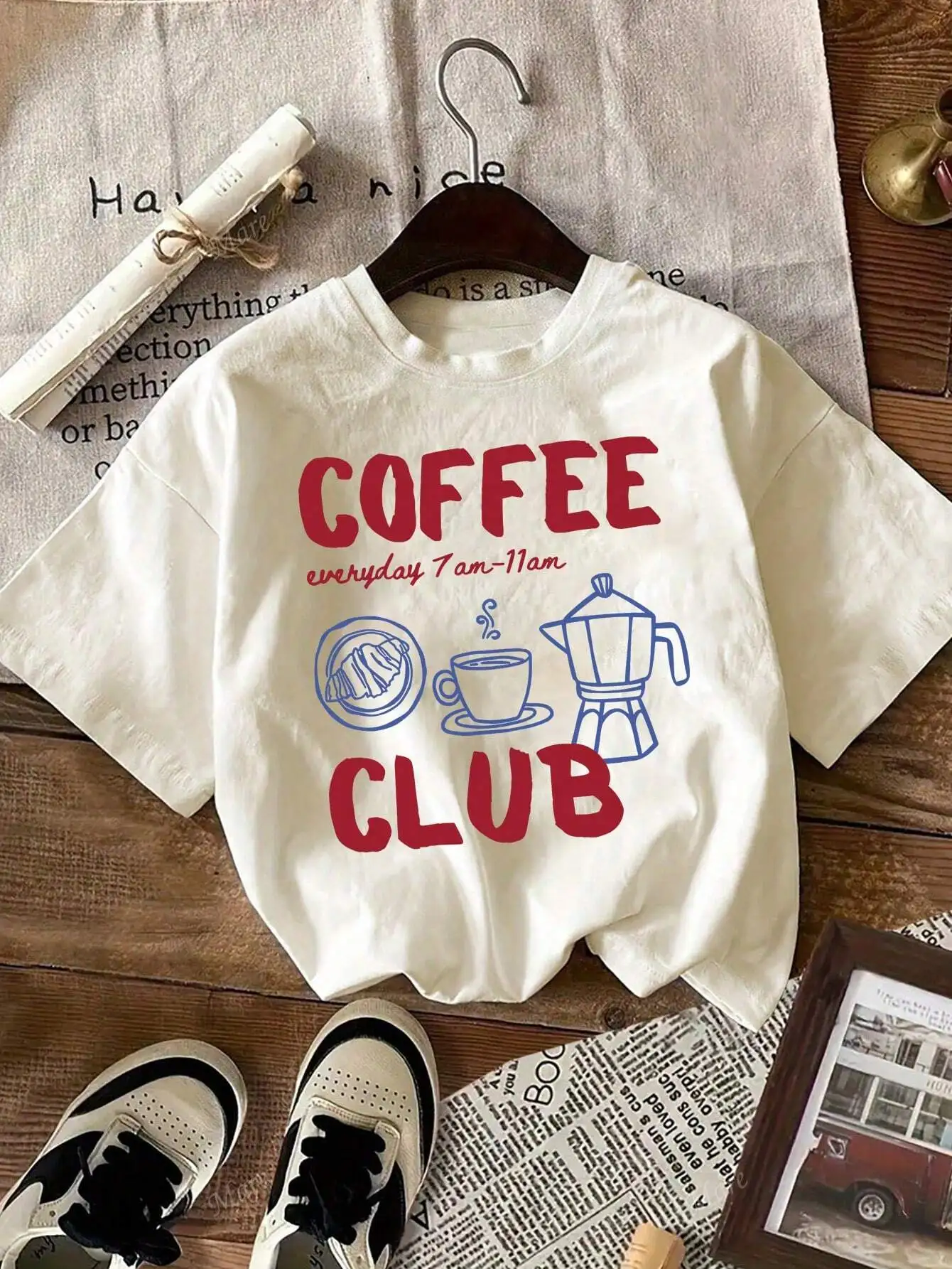 

Базовая футболка с принтом Coffee Club, женская летняя дышащая мягкая хлопковая футболка, повседневная футболка с круглым вырезом, спортивная футболка с коротким рукавом