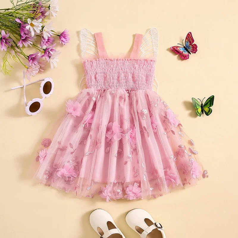 Toddler Baby Girl Butterfly Wings Dress Kids Girls Tulle Butterfly Wing Skirt Princess Sleeveless Birthday Tutu Party Dress