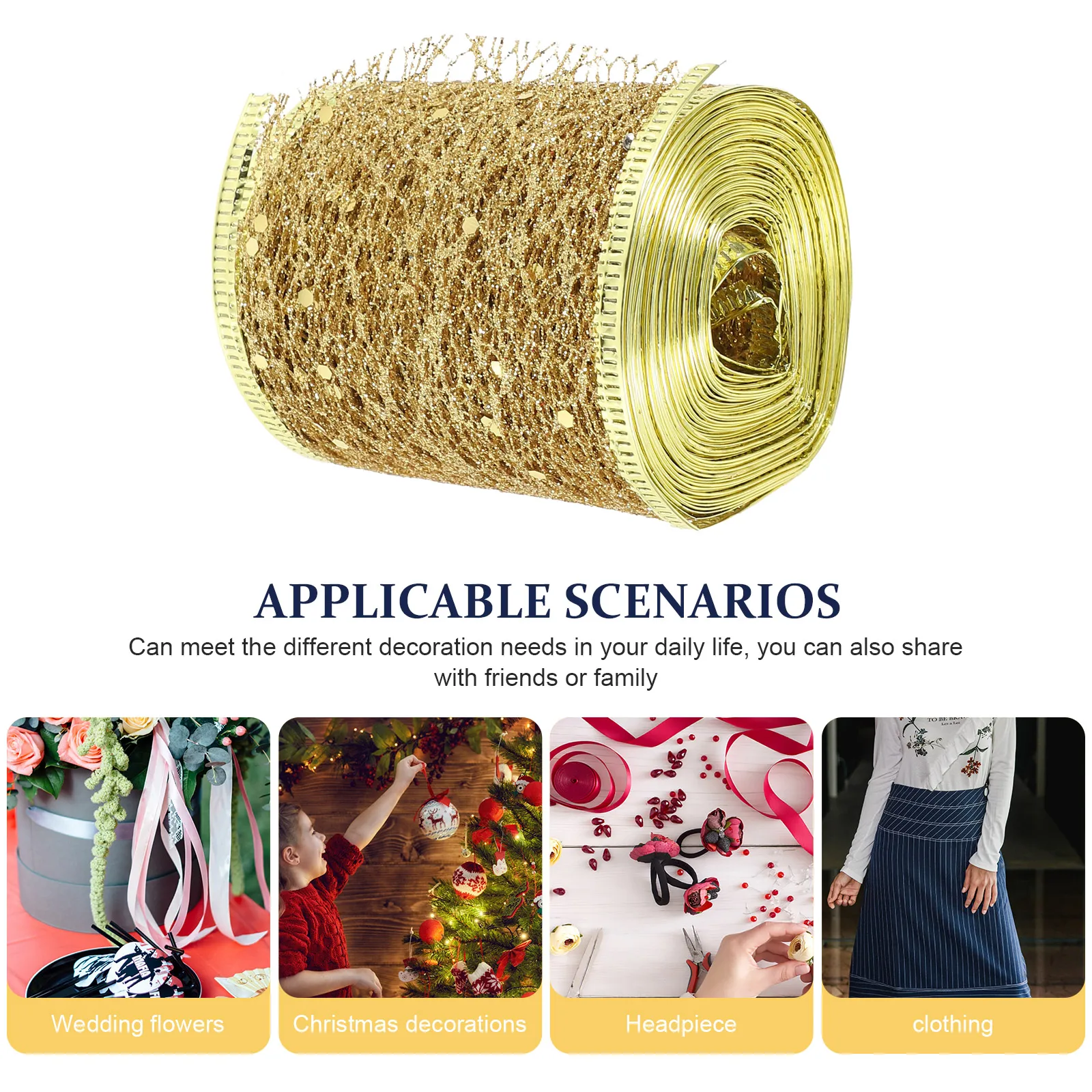 

Golden Webbing Glitter Mesh Ribbon Wrapping Paper Ribbons for DIY Christmas Decoration Chair Wired Graduation