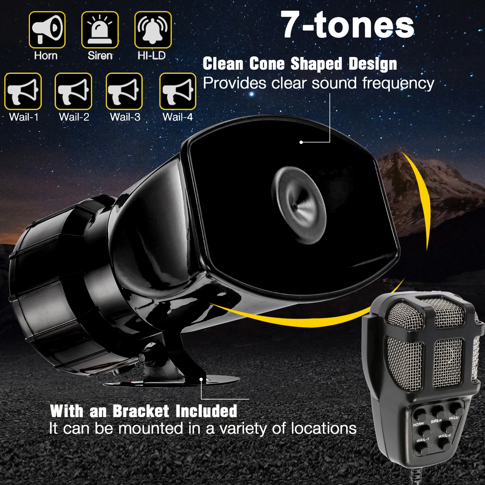 마이크 시스템 키트가 있는 경찰 사이렌 에어 혼, 자동차 경보 경적, 비상 트렁크 경적, 12V 110DB 7 사운드