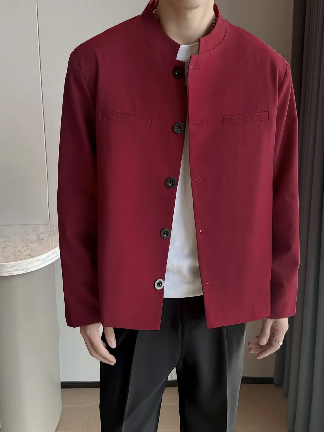 

Red Loose Fit Men's Suit Jaet Casual Western Sle Wedding Celebration ort Coat Spring Autumn New Chinese Faion