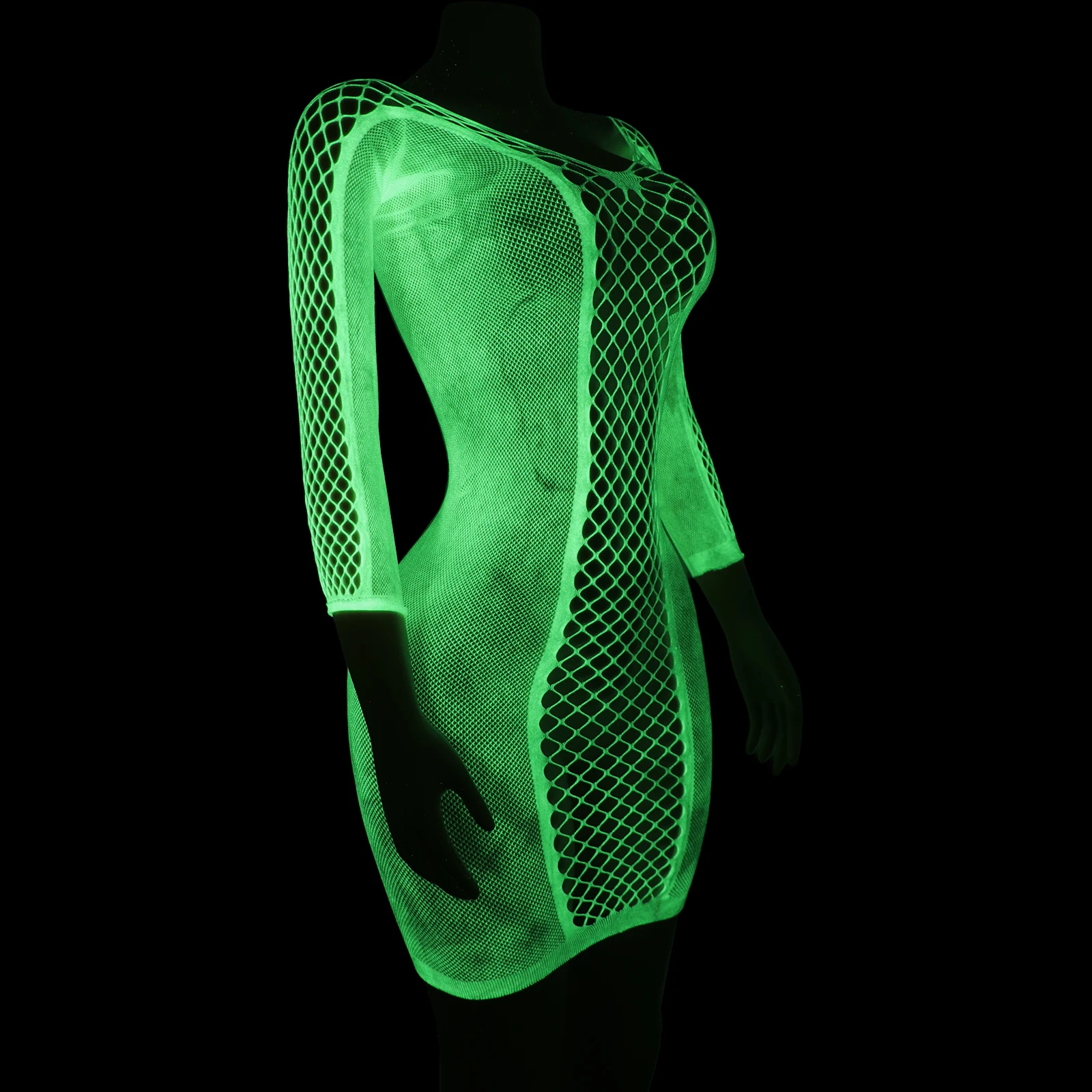 Fluorescent Luminous Sleeve Skirt Outfits, Stripper Dance Performance Apparel for Clubs and Night Events, Sexy Exotic Wear view 5