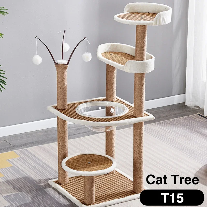 

122cm 48.03" Luxury Modern Cat Tree Large Space Capsule Tower Climbing Pets Supplies Scratching House Posts Wooden Cat Condo