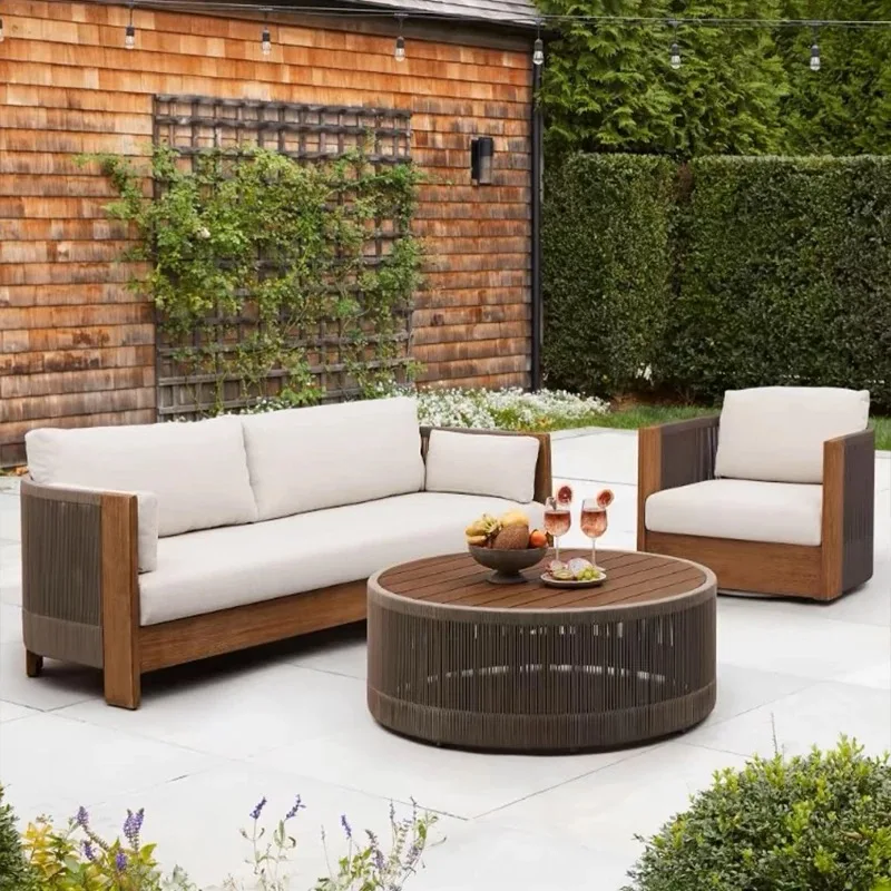 Custom Devoko Modern Design 2-Piece Patio Furniture Set Outdoor All-Weather Sectional Corner Sofa And Armless Sofa In Red