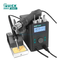 QUICK 8586D+ Hot Air Soldering Station 2 in 1 Smart Sleep LCD Digital Display Soldering Iron Rework Machine BGA SMD Repair Tool