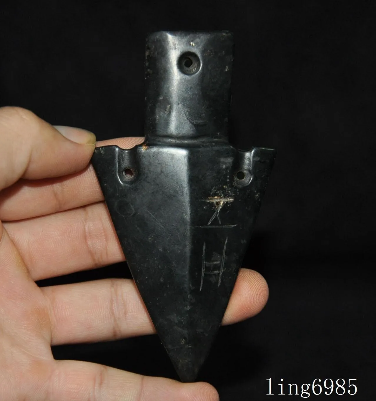 China Old jade Carved Fengshui sacrifice ancient dagger spear knife statue