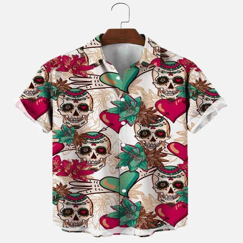 Vintage Plant and Skull Short Sleeve Shirt 3D All Over Printed Hawaiian Shirt for Men and Women Casual Shirt Unisex