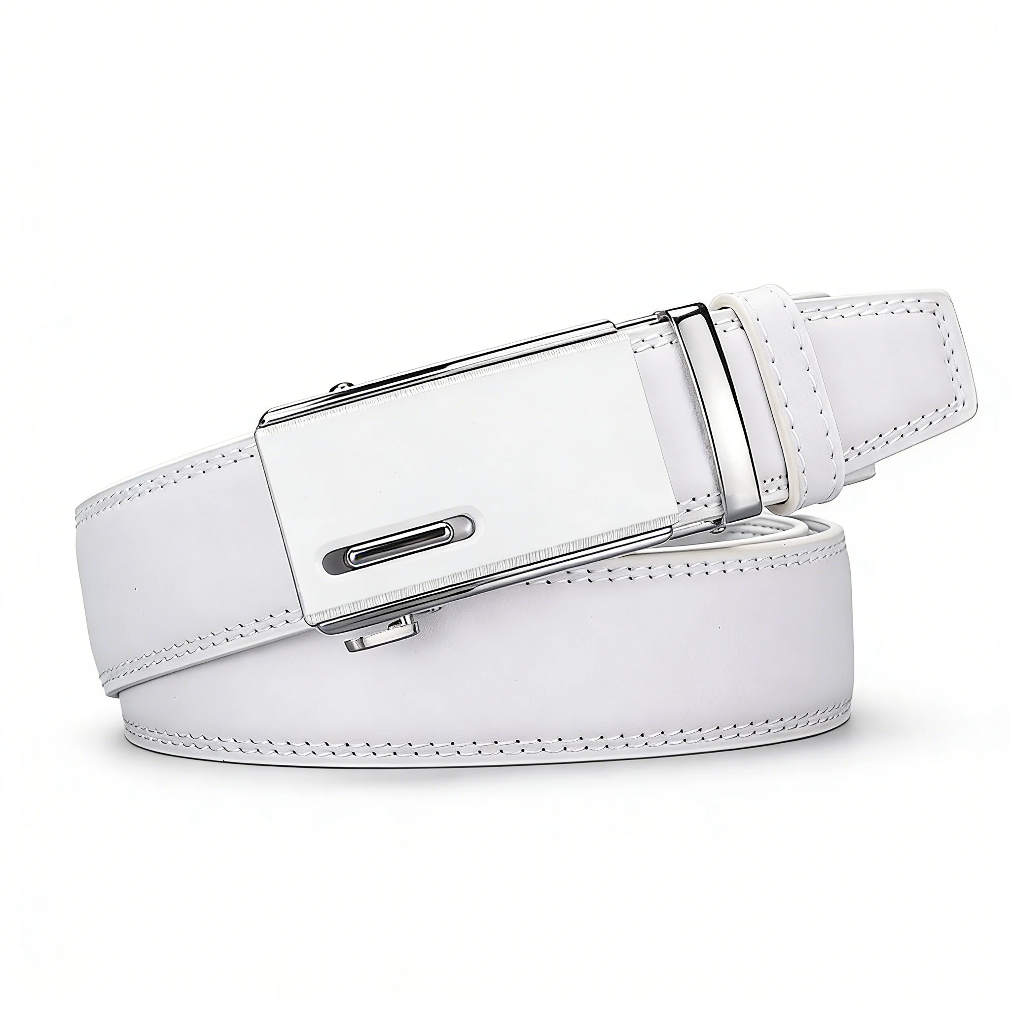 Elegante Cinturón de Aleación Blanca con Hebilla Automática para Hombre y Mujer, Cinturón de Cuero Casual de Negocios para Jeans
