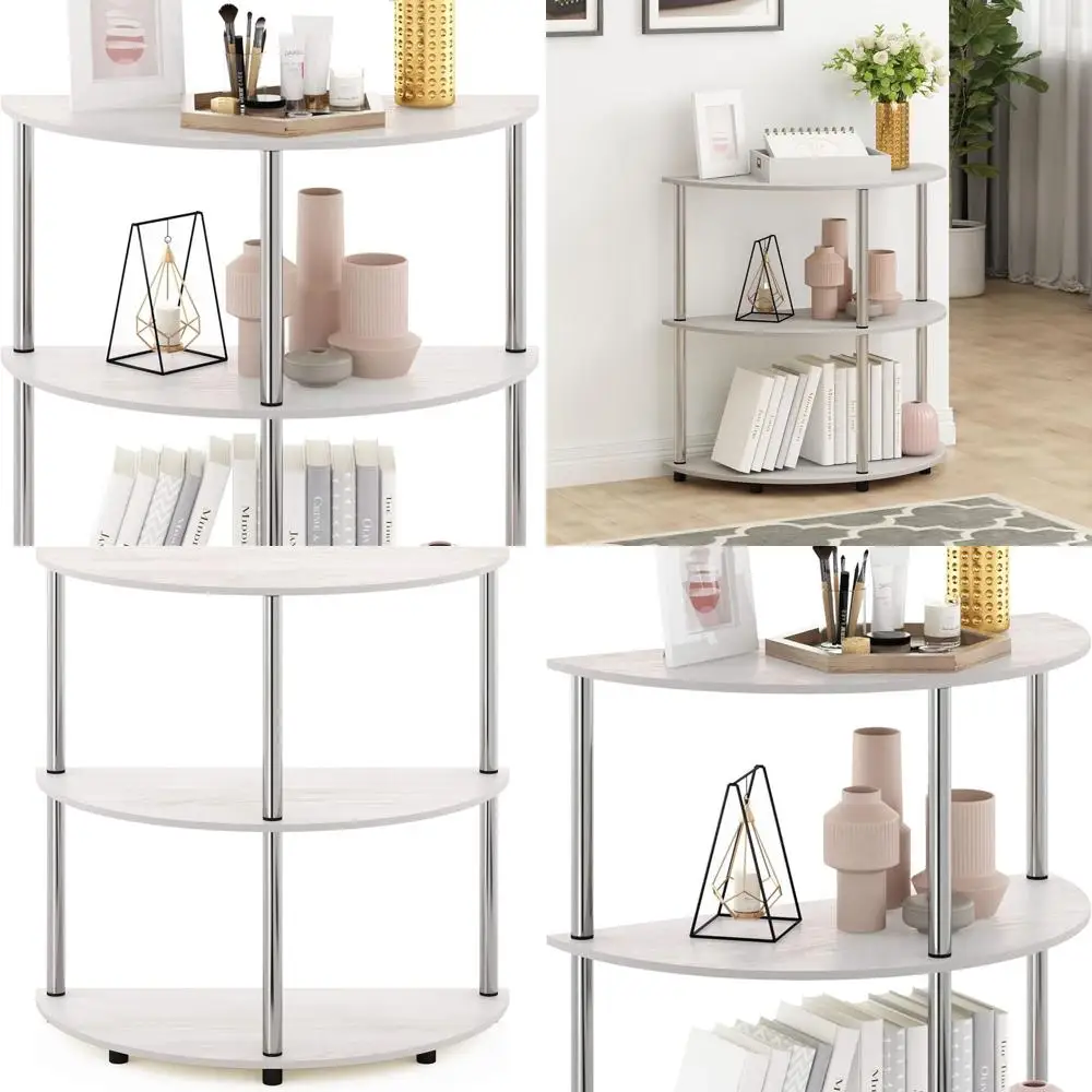 طاولة كونسول نصف دائرية بإطار من الفولاذ المقاوم للصدأ، بلوط أبيض، قطر 15.6 × 31.1 عرض × 30.8 ارتفاع #1