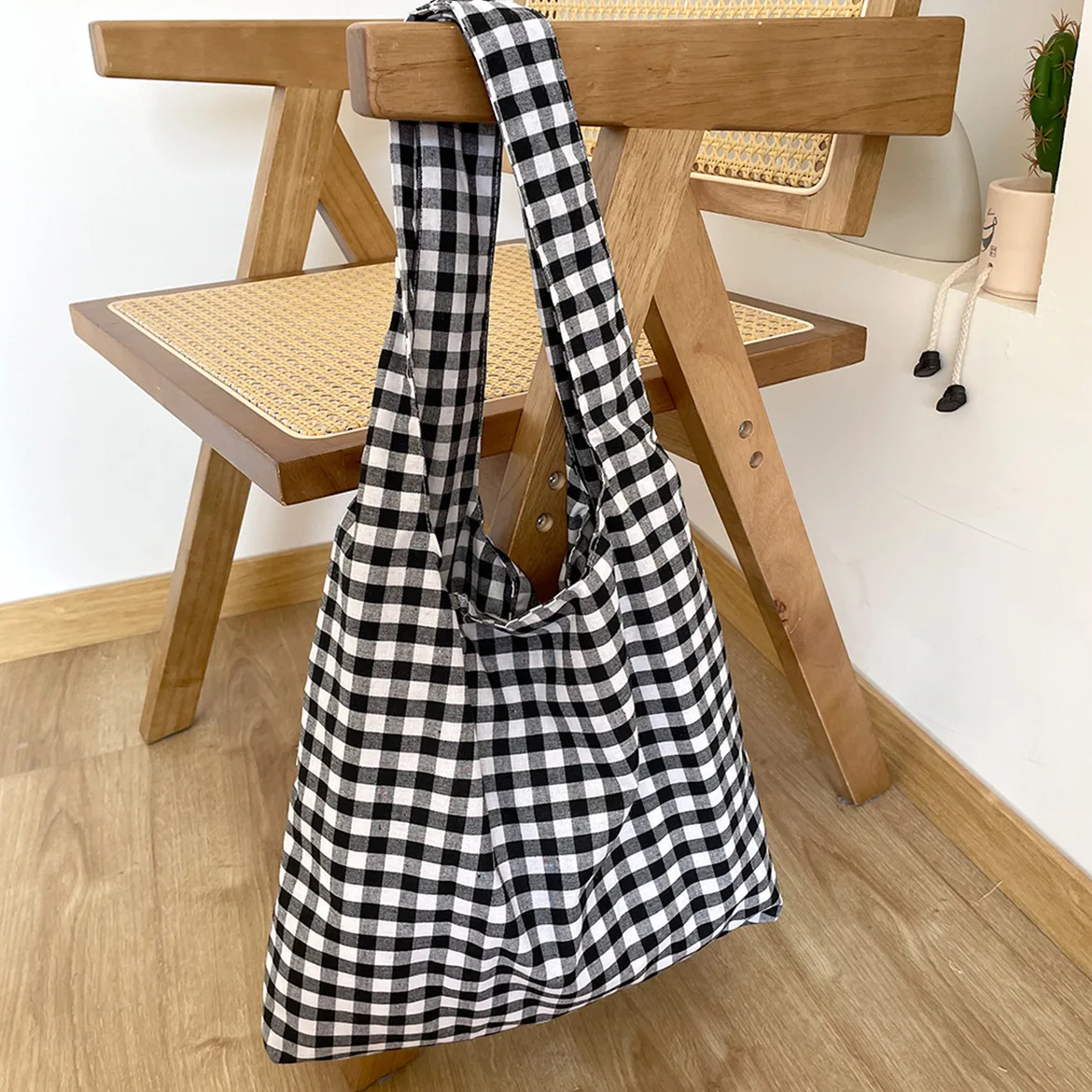 Large Capacity Soft Canvas Women\'s Shoulder Bag Vintage Plaid Fashion Ladies Underarm Bags Sweet Cute Commuter Female Handbag