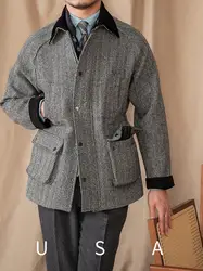 100 Wool Herringbone Heavy Vintage Warm Jacket Vintage Lapel Gentry Italian Monkey Jacket