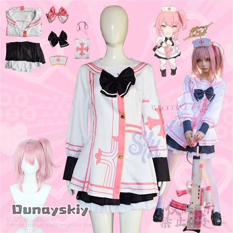 

Аниме-игра, синий архив, косплей, костюм Суми Серина, кавайное розовое платье медсестры, японский Джирай Ка, милый костюм для девочек на Хэллоуин, Рождество