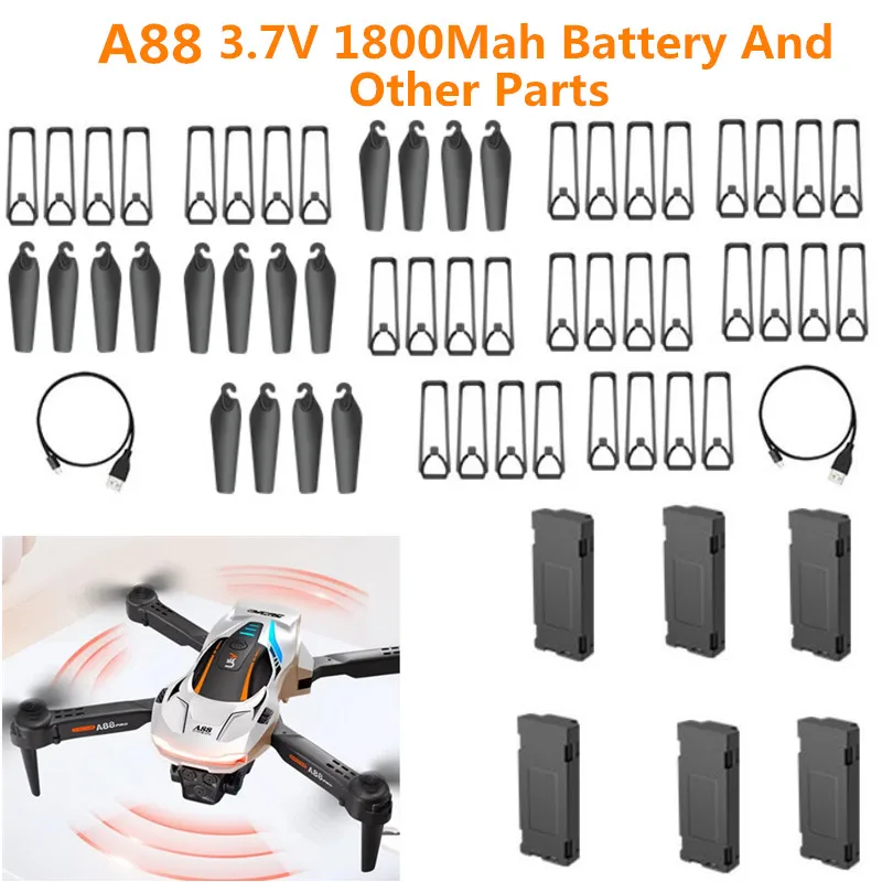 A88 Remote Control RC Drone Quadcopter Spare Parts 3.7V 1800Mah Battery/Propeller/Frame/USB line A88 Drone Battery A88 RC Dron