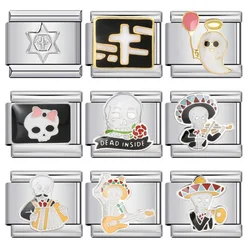 New Mexican Skull Ghost Elements Italian Charm Link Fits 9mm Stainless Steel Bracelet Jewelry DIY Making Beads For Gift