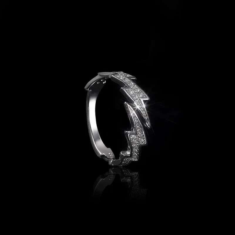 2024 New Hip Hop Silver Color Lightning Open Rings for Women Men Trendy Irregular EKG Index Finger Ring Personality Jewelry Gift