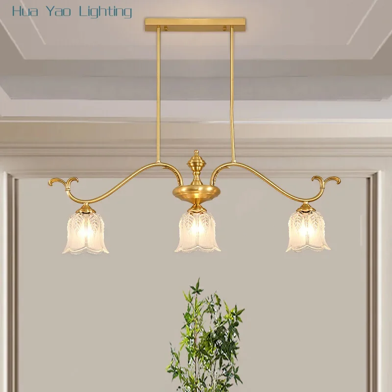 American Style Light Luxury Three-Head All-Copper Dining Room Lamp Modern Simple Elegant Dining Table Bar Pendant Lamp Retro Din