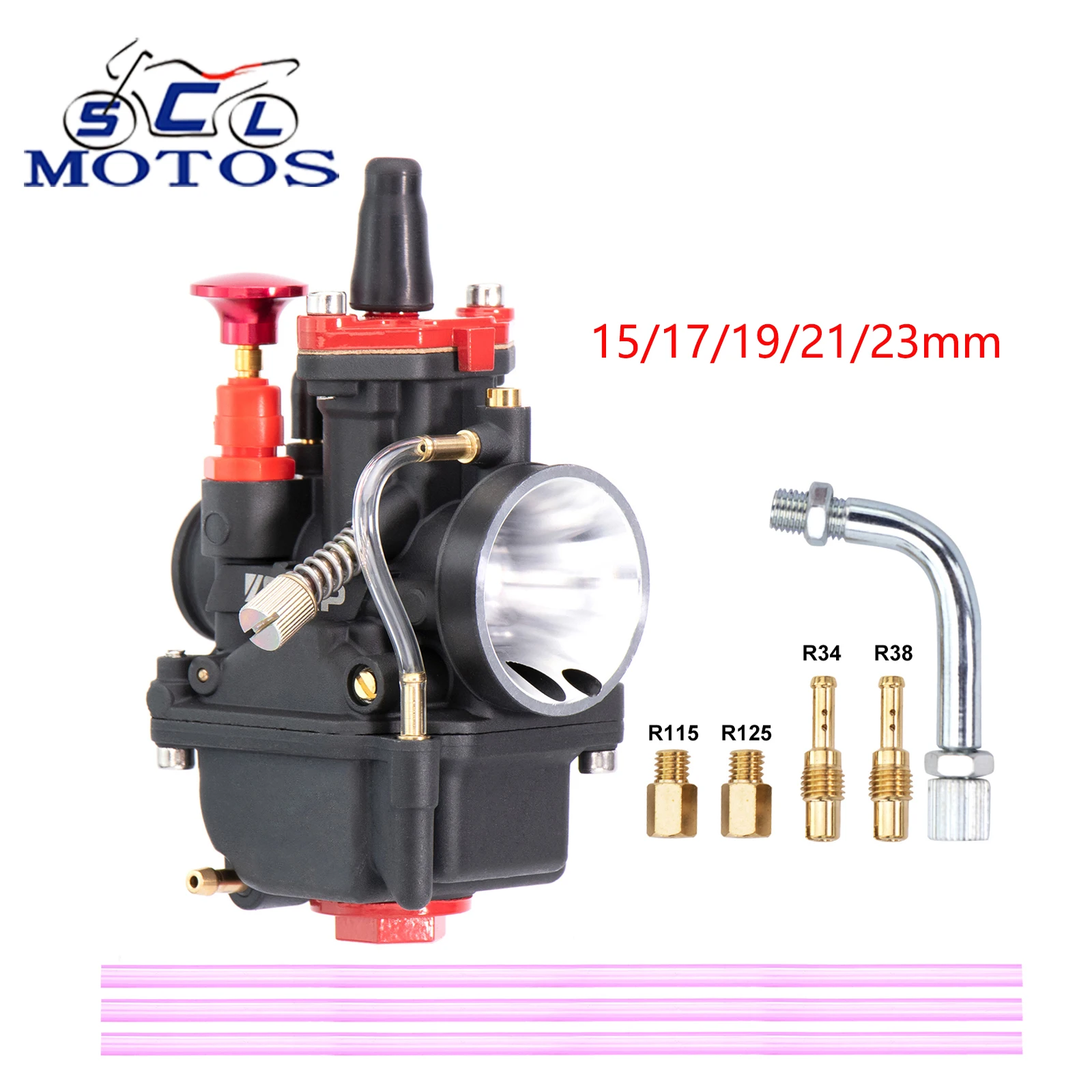 Sclmotos PWK Carburetor 15/17/19/21/23mm With Power Jet For 50cc-125cc Scooter Moped For MBK PEUGEOT BETA RK6 50 YAMAH DT50E