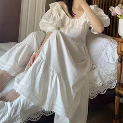 Vintage Women Sleepwear Long Princess Dress Antique Sleepshirts Lady Girl's French Style Puff Sleeve Nightgown Loose Nightdress