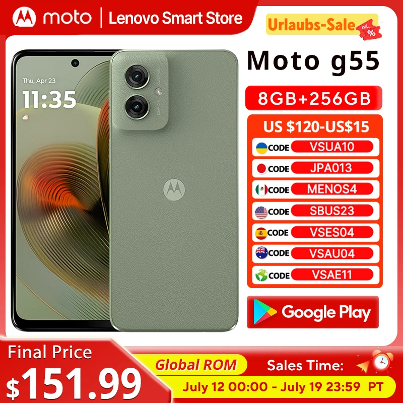 Motorola MOTO G55 Smartphone Original Global ROM 6.5-inch 120Hz Display 256GB MediaTek Dimensity 7025 50MP Cellphone