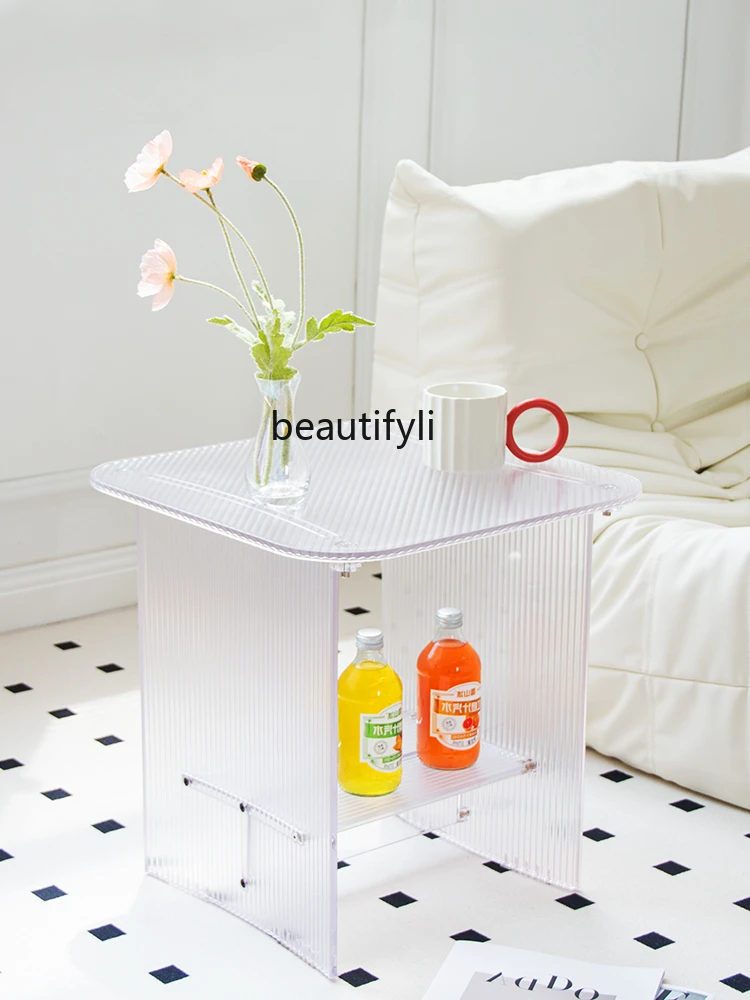 Acrylic Tea Table Water Ripple Transparent Side  Small Apartment Simple Table Bar Storage Bedside Table