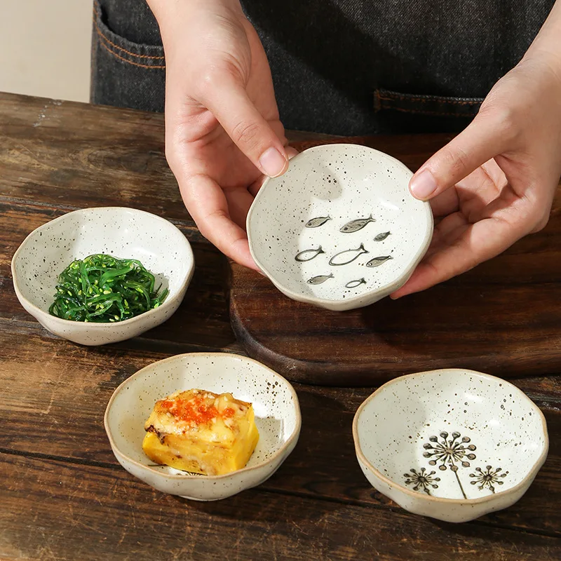 1 Piece Seasoning Dish Sauce Dipping Dish Household Ceramic Small Dipping Dish with Fish Dandelion Decor Tableware