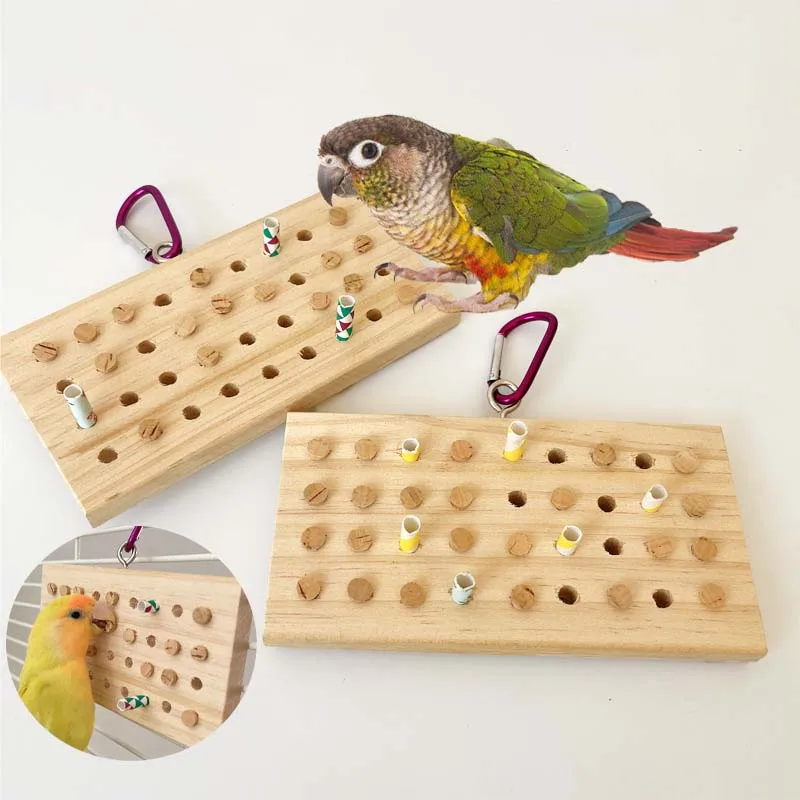 Parrot Bird Toys Hanging Solid Wood Keyboard Training Puzzle Stress Relief Toys Gnawing Teething Birdcage Accessories