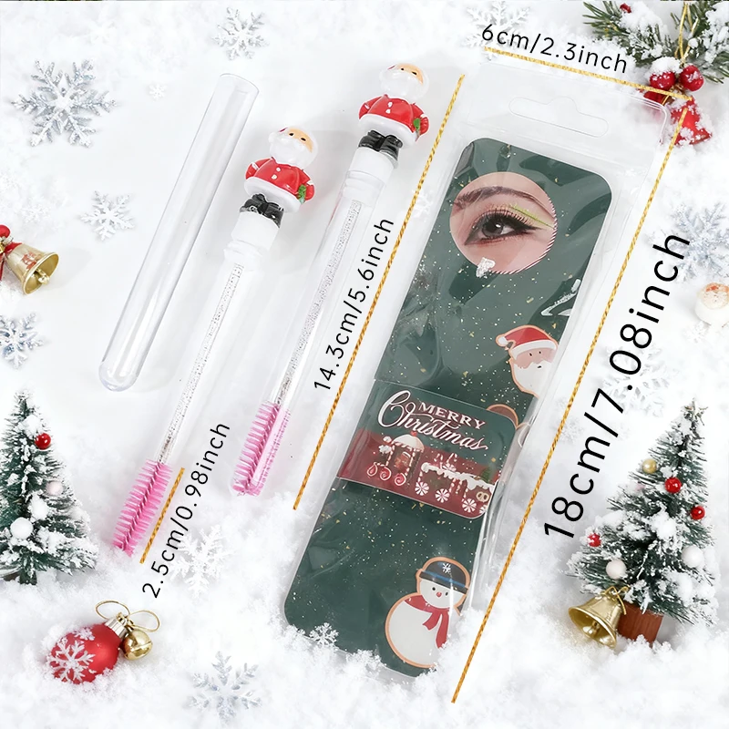 2pcs/Pack Christmas Eyelash Brush Mascara Wands, Crystal Eyebrow Spoolies Brush for Eyelash Extensions, Pink Lash Brushes,