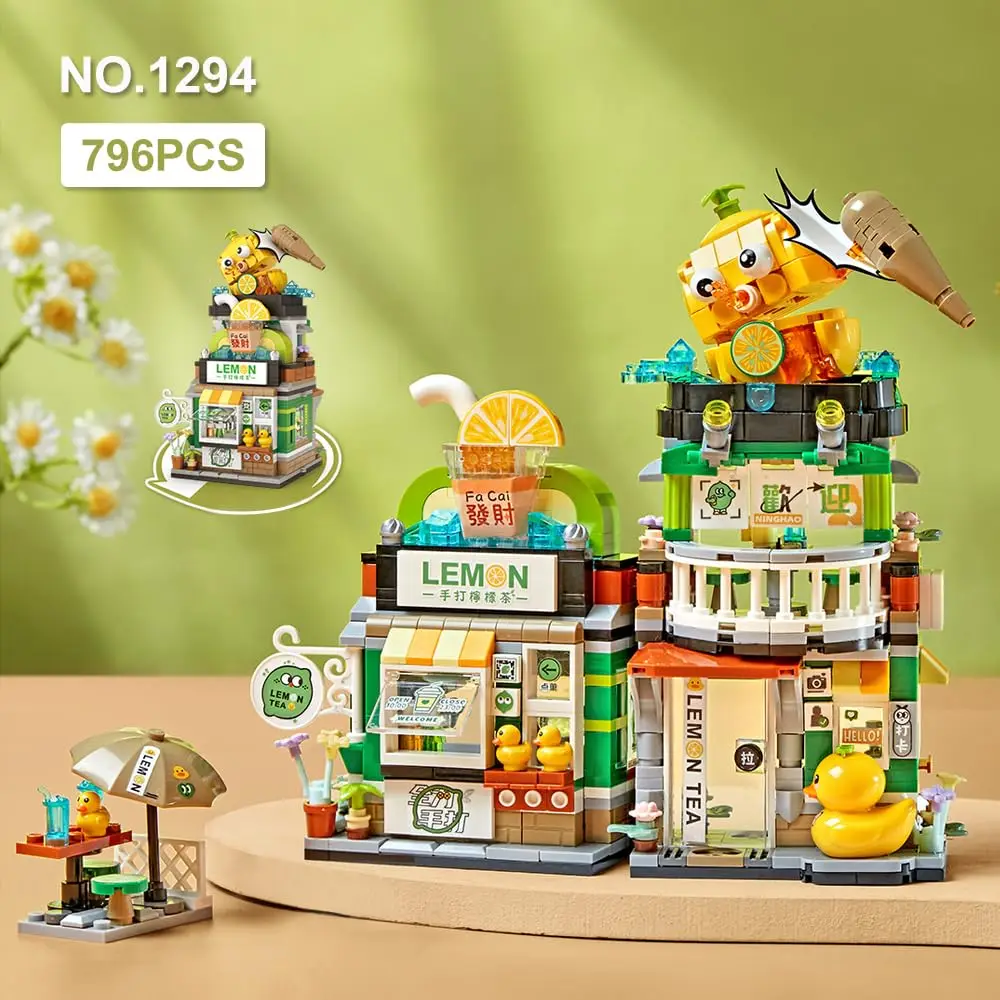 1666Pcs 2 in 1 Food Street Building Block Model MOC Modular Mini Brick Street View Building Set Toy Gift for Adult Kid Boy Girls