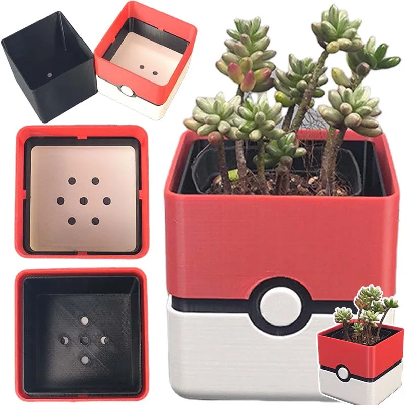 ポケモンポケボールフラワーポットスクエアベースデコレーション樹脂製収納バスケットフラワーポット屋内外植物用ホームデコレーション用