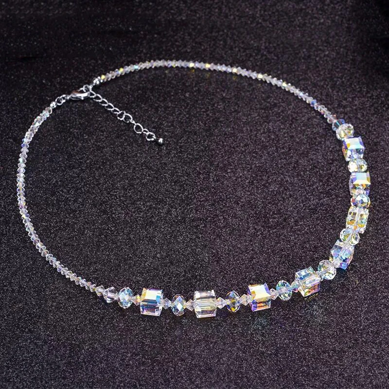 

Rhinestone Choker For Women Colorful Beads Necklaces Crystals From Austria Luxury Wedding Statement Silver Color Jewelry