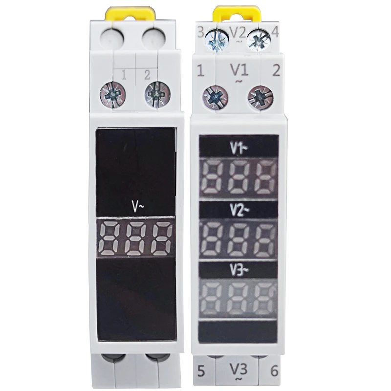 Din Rail Voltage Meter AC 80-500V Single Three Phase Modular Voltmeter Indicator LED Digital Display Detector NV-1P NV-3P