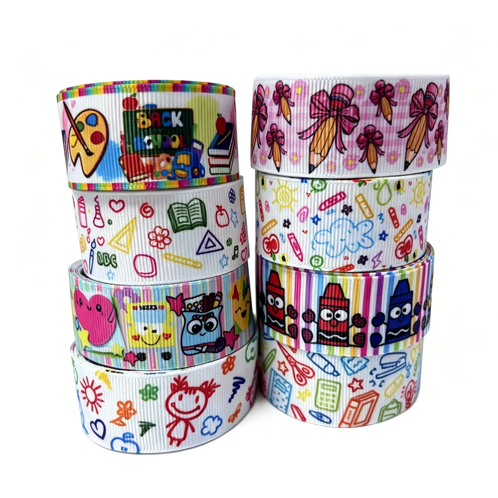 

50yards Printed Grosgrain Ribbon for Back to School Cartoon DIY Hairbow Headwear Decoration DIY Wholesale