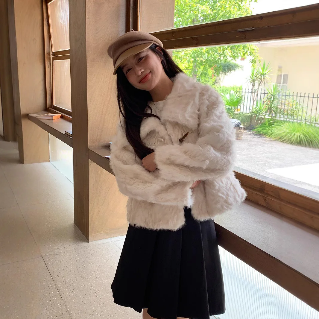 Shirt Rhyme Imitation Small Beard Cute Girl Winter Thickened Wool Coat Women's Lapel Environmentally Friendly Fur Advanced