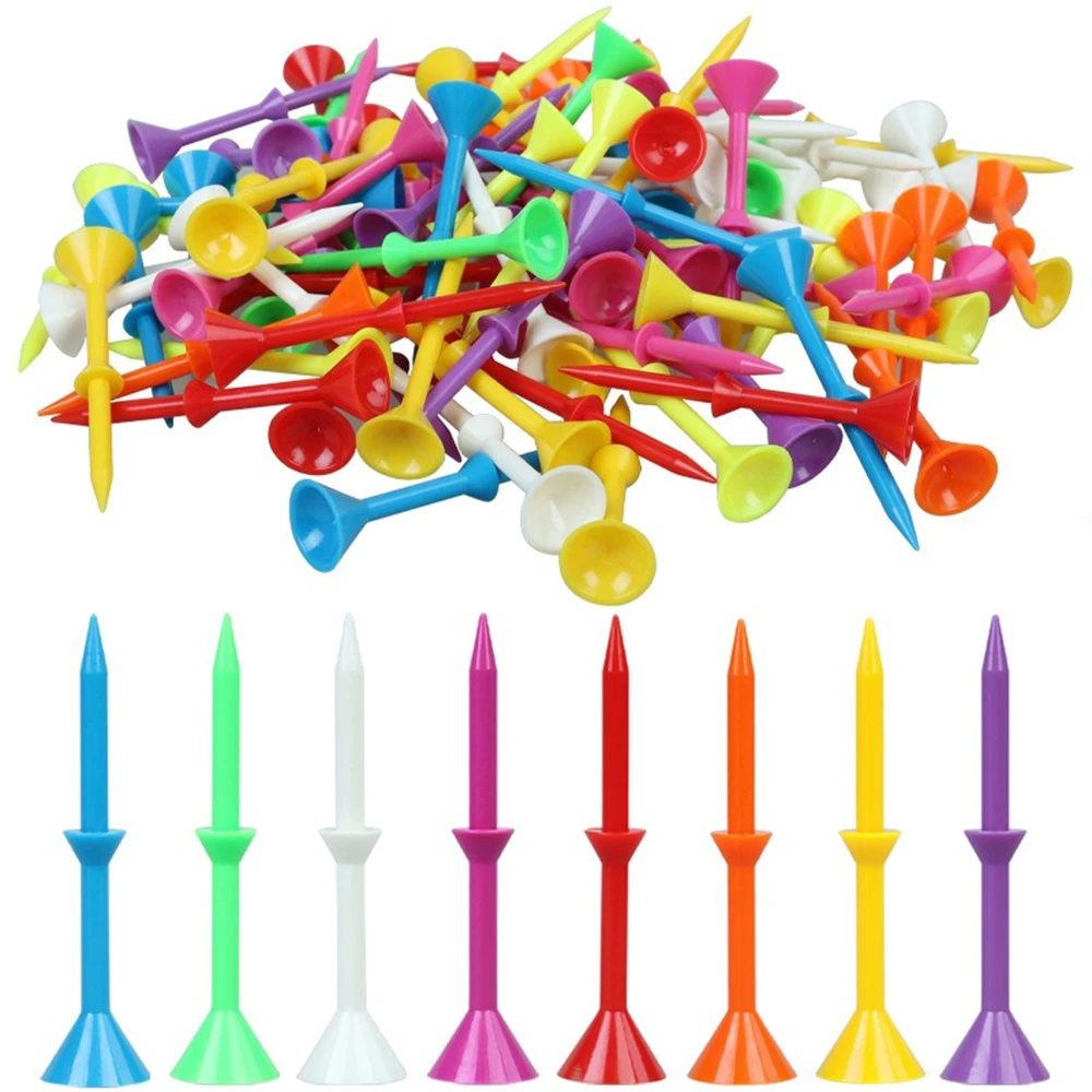 100 Pcs/set Golf Tees, Plastic Golf Ball Holder 83mm, Big Cup TEE 3 1/4 Inch, Reduce Friction, Mixed Colors Random Delivery