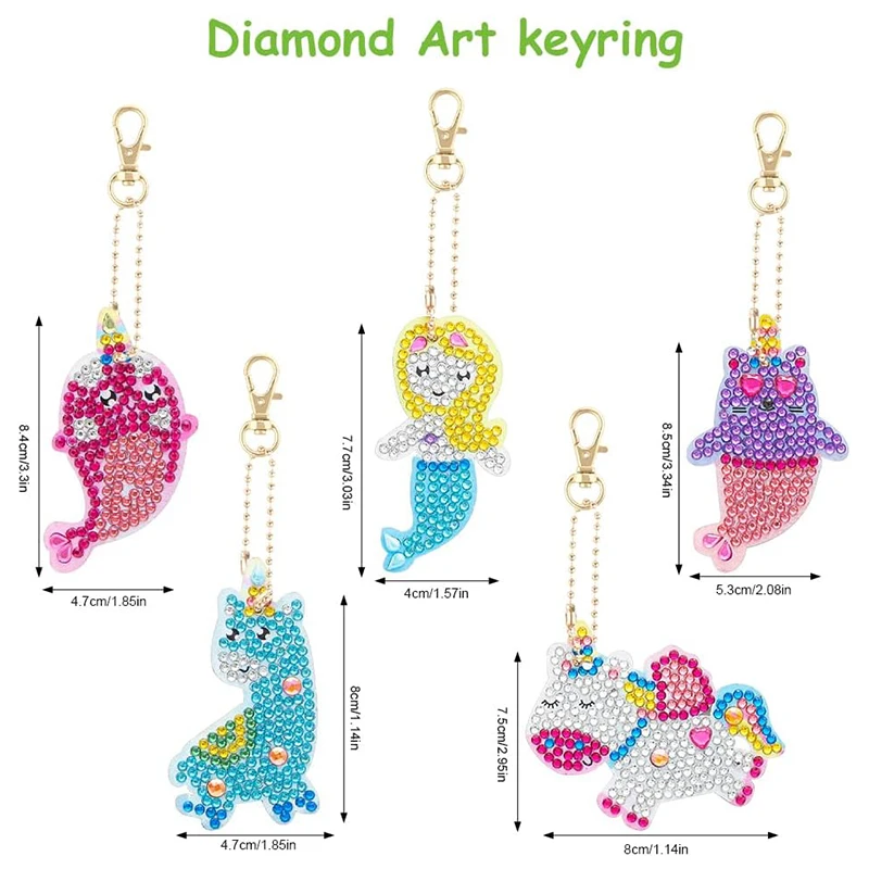 Mermaid Diamond Painting Stickers Kits DIY Double Side Big Gem 5D Keychain Arts Crafts Girls Dot Painting Kits for Beginners