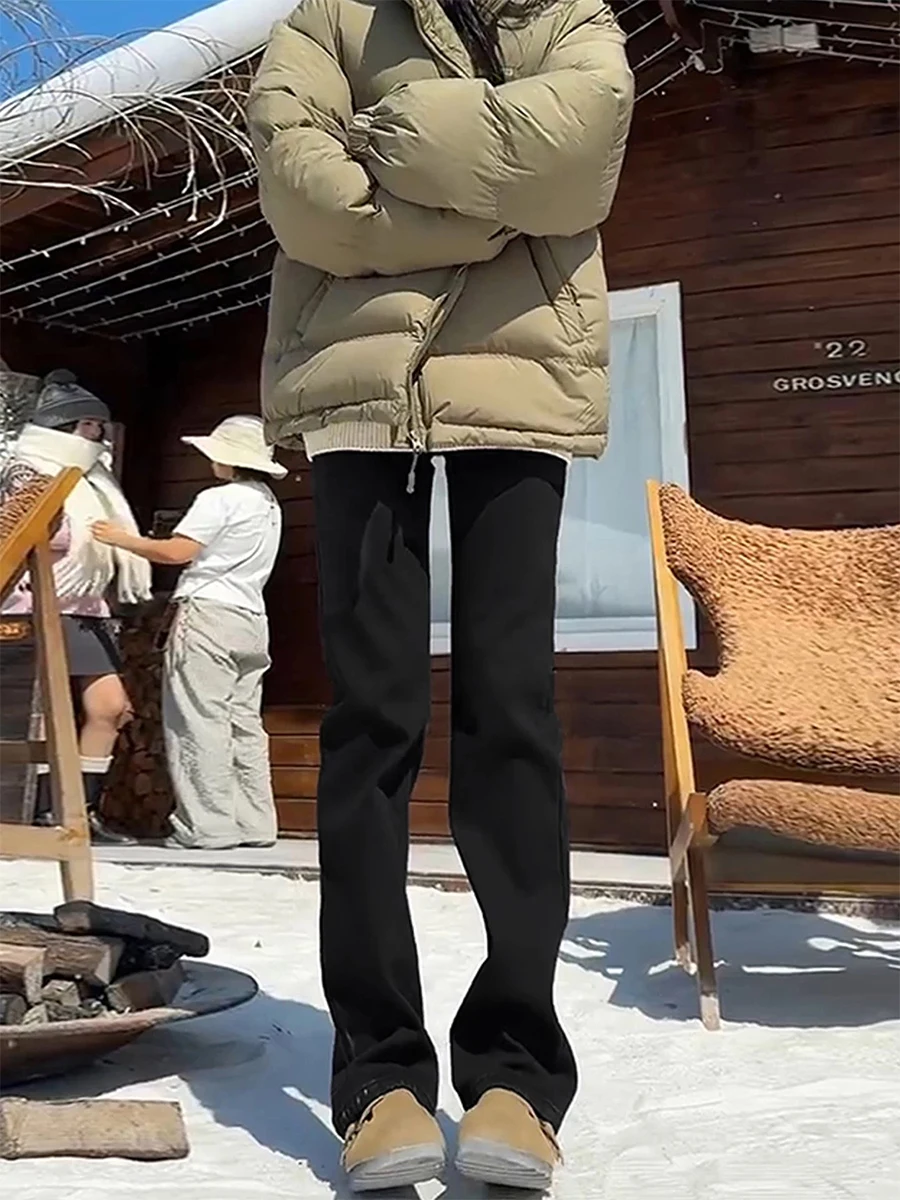 

Джинсы женские с высокой талией, расклешенные, повседневные, из хлопкового стрейч-денима, брюки-клеш, большие размеры, эластичные, осенне-зимние, стройнящие...