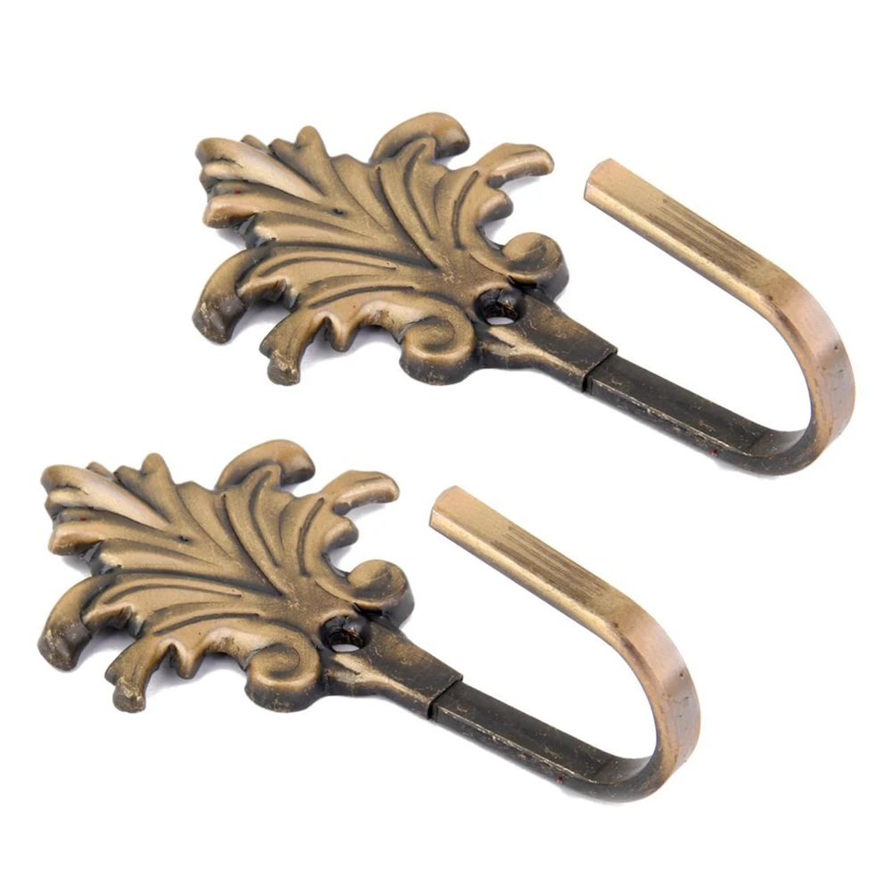 A62X 2pcs Vintage Maple Leaves Curtain Tieback Tassel Hooks Door Wall Hook Bronze