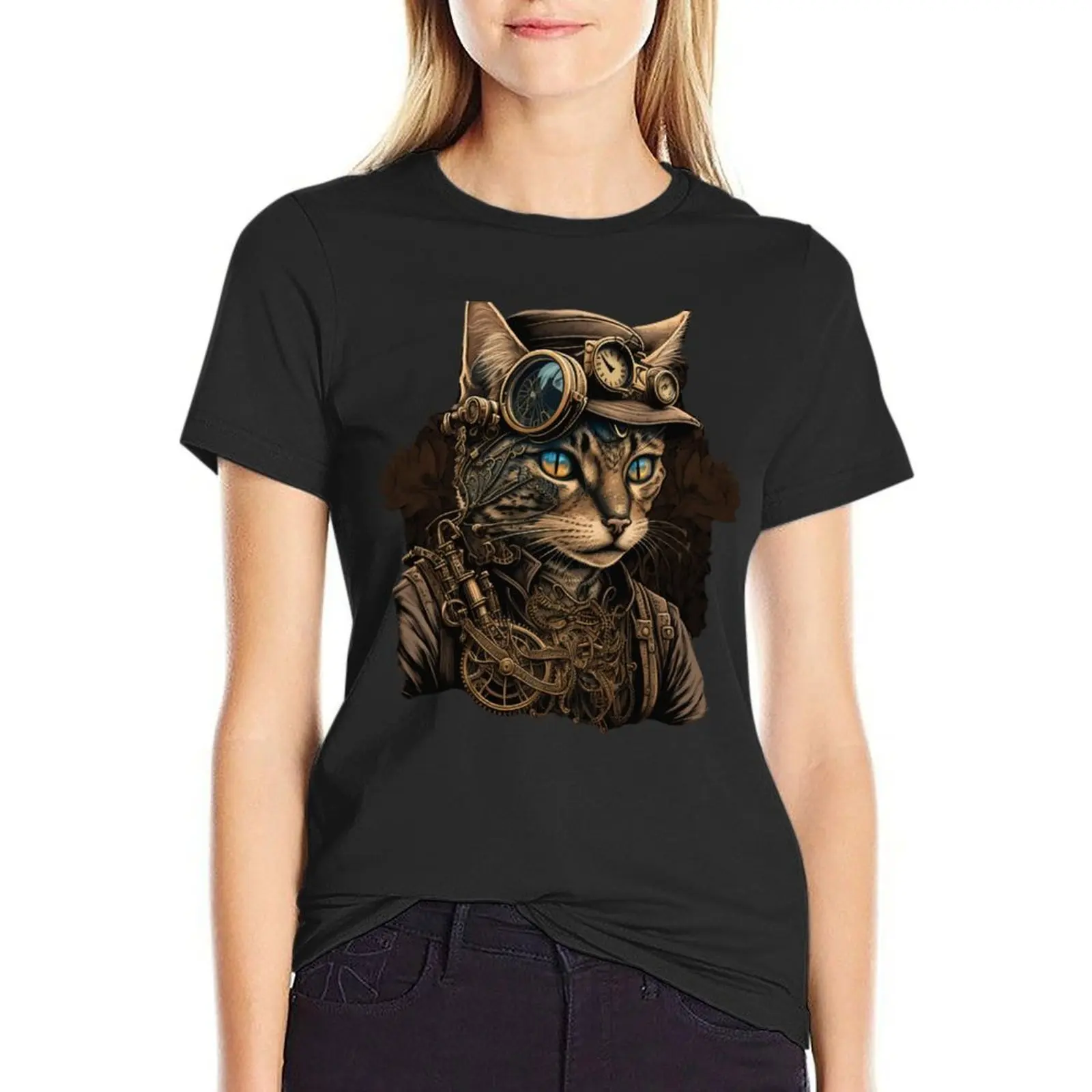 Steampunk Cat T-Shirt anime clothes blanks western t shirts for Women