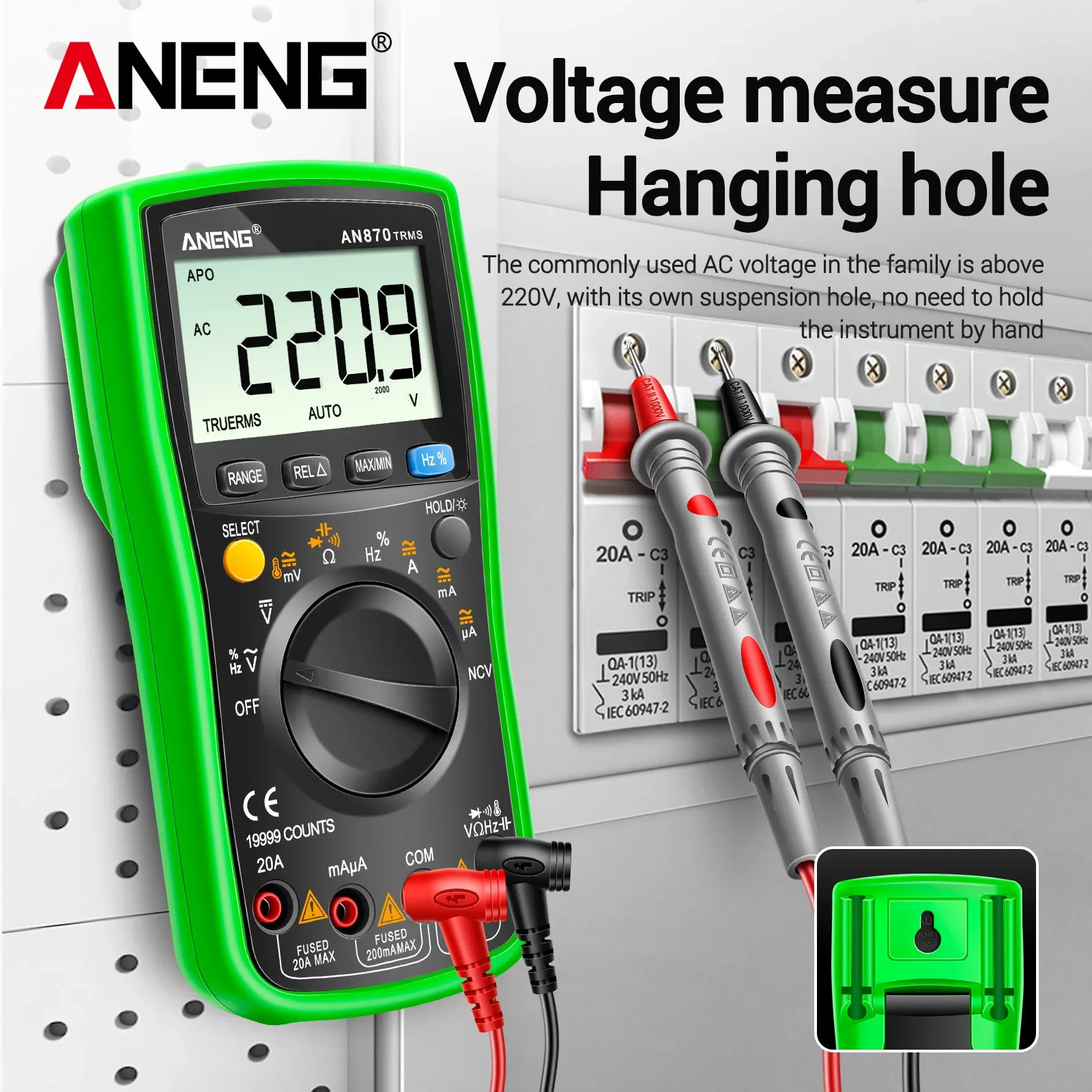 ANENG AN870 Digital Multimeter 19999 Counts 1000V DC 750V AC NCV Temp Capacitance Frequency Duty Cycle Backlight Circuit Tester view 4