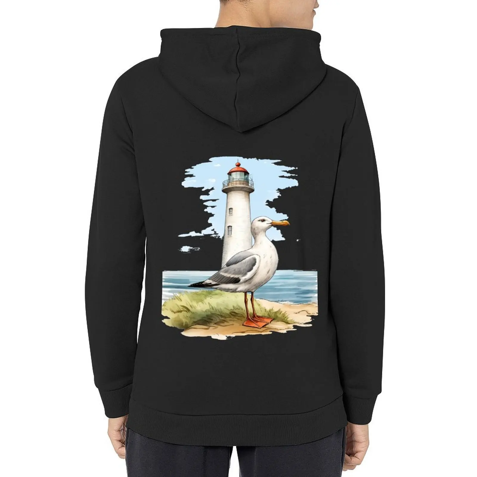 

Lighthouse with a gull northsea Hoodie winter clothes anime clothing men clothes men's winter sweater hoodie streetwear