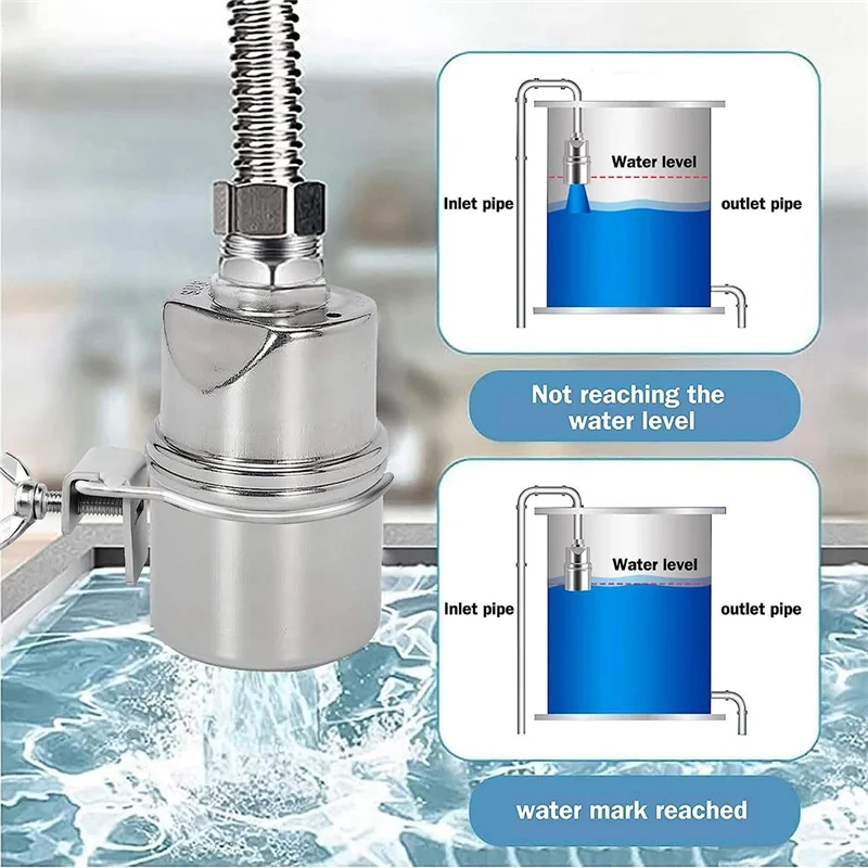 ABZV-Automatic Water Level Control Valve 1/2 Inch Stainless Steel Float Ball Valve for Tank Swimming Pool Straight with Clip