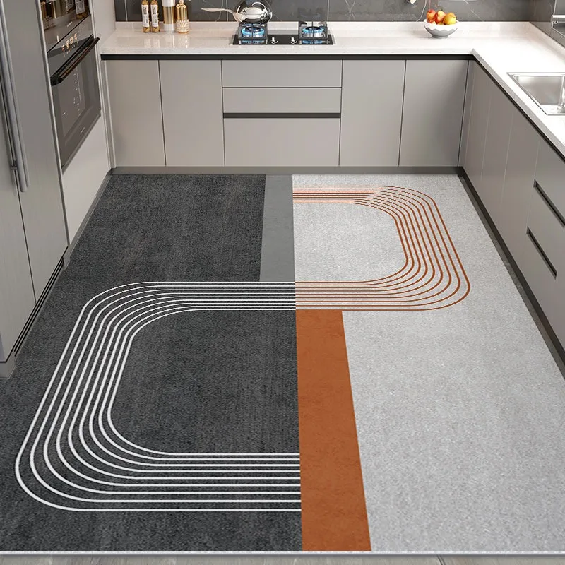 Kitchen Floor Mat Orange Style Non-slip Oil-proof Carpet Pvc Leather Waterproof Foot Mats Large Area Decoration Rug No-cleaning