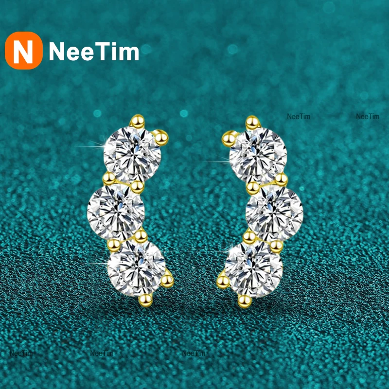 

NeeTim D 3.5mm Moissanite Stud Earrings Lab Diamond 925 Sterling Silver Gold Plated Gemstone Wedding Earring Jewelry Certified