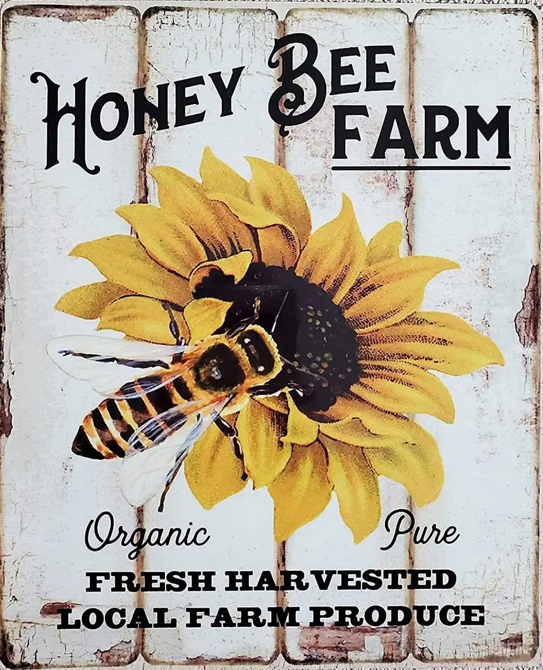 Metal Decor for Wall Honey Bee Farm Fresh Harvested Local Farm Produce Retro Wall Decor Garden Tin Sign Chic Art Wall Metal Deco