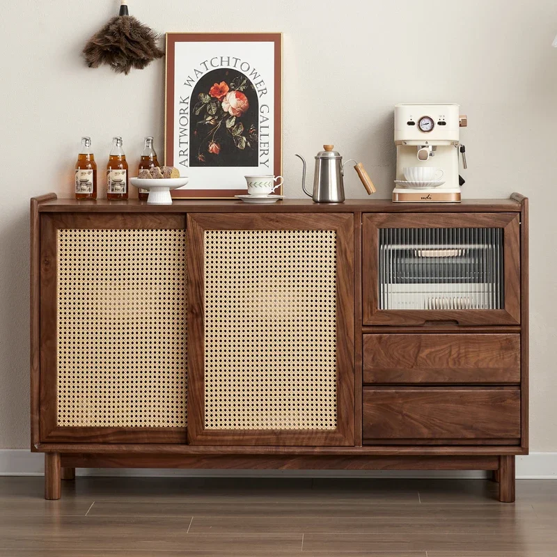 

Black Walnut Wood Sideboard Cabinet Simple Solid Wood Storage Japanese Tea Storage Cabinet