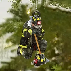 Ornamenti natalizi per vigili del fuoco, ciondolo per retrovisore dell'auto, albero di Natale, pompiere, scultura sospesa, adatta per decorazioni per feste festive per la casa